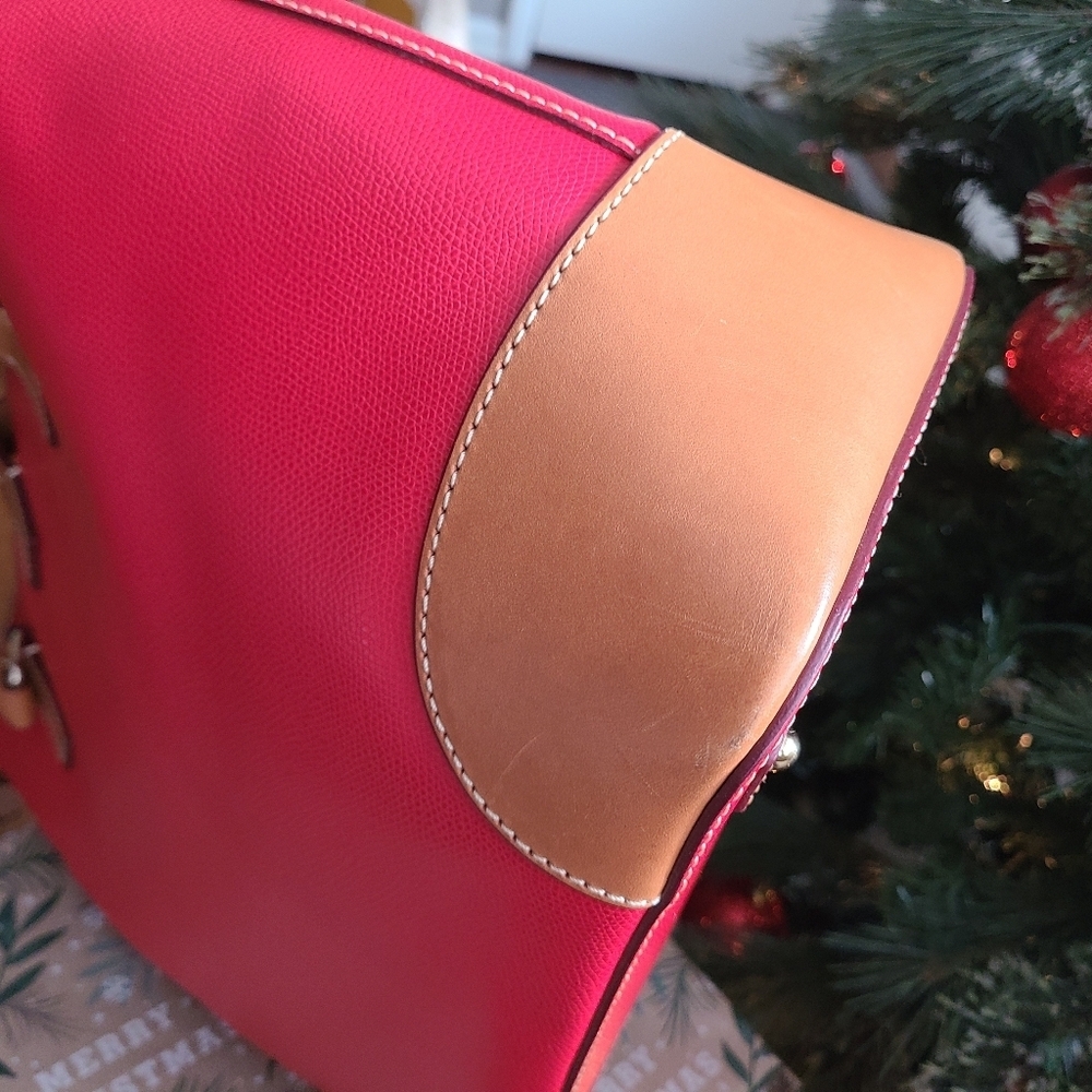 Dooney & Bourke Claremont Dover Tote Bag Red Tan Leather - Picture 13 of 16